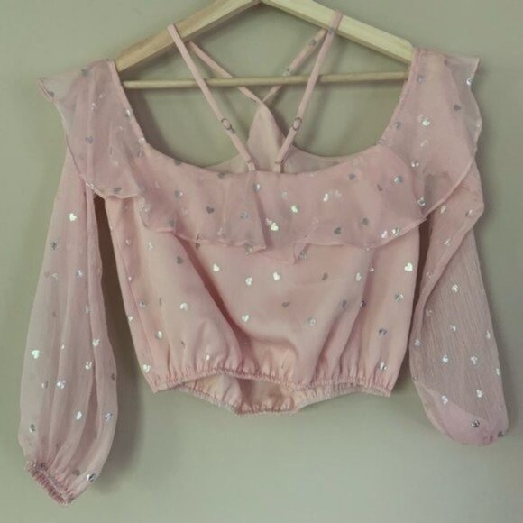 NWT Lovers & Friends Pink Crop Top Silver Hearts - Picture 6 of 6